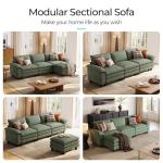 LINSY HOME 123'' Modular Sectional Sofa Green Couch Corduroy Cloud Couches for Living Room, L Shaped Couch with Movable Ottoman, Modern Cloud Sectional Sofas for Bedroom and Apartment, Green