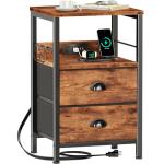 Rustic Brown End Table with Charging Station & Storage