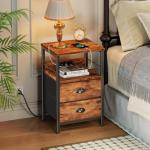 Rustic Brown End Table with Charging Station & Storage