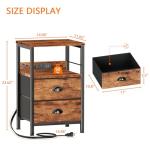 Rustic Brown End Table with Charging Station & Storage