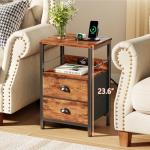 Rustic Brown End Table with Charging Station & Storage