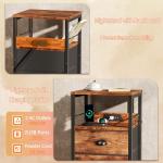 Rustic Brown End Table with Charging Station & Storage