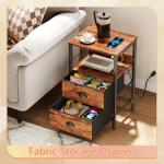 Rustic Brown End Table with Charging Station & Storage