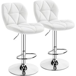 Set of 2 Height Adjustable Bar Stools, White
