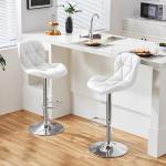 Set of 2 Height Adjustable Bar Stools, White