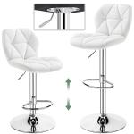 Set of 2 Height Adjustable Bar Stools, White