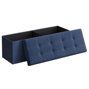 Navy Blue Folding Storage Ottoman Bench 43 Inches
