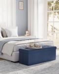 Navy Blue Folding Storage Ottoman Bench 43 Inches