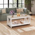 WLIVE 43" White Coffee Table with Storage Shelf