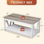 WLIVE 43" White Coffee Table with Storage Shelf