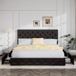 Allewie King Bed Frame with Storage Drawers, Black-Brown