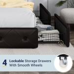 Allewie King Bed Frame with Storage Drawers, Black-Brown