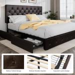 Allewie King Bed Frame with Storage Drawers, Black-Brown