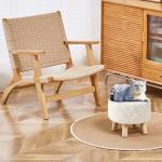 Wimarsbon Pouf Ottoman, 100% Cotton Knitted Boho Footstool, Round Footrest with Non-Skid Wood Legs, Home Décor Handmade Pouffe, Leisure Floor Step Stool for Living Room (Beige)