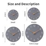 Mosewa Wall Clock 14 Inch Gray Battery Operated Silent Non Ticking Simple Modern Wood Clock Decorative for Bedroom Living Room Kitchen Home Office