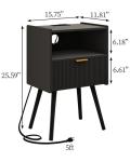 JOONEE Black Nightstand with Outlet,Modern Bedside Table with Storage Drawer and Open Wood Shelf, for Living Room, Bedroom and Small Spaces, Accent Night Stand with Solid Wood Legs, Easy Assembly