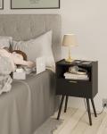 JOONEE Black Nightstand with Outlet,Modern Bedside Table with Storage Drawer and Open Wood Shelf, for Living Room, Bedroom and Small Spaces, Accent Night Stand with Solid Wood Legs, Easy Assembly