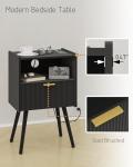 JOONEE Black Nightstand with Outlet,Modern Bedside Table with Storage Drawer and Open Wood Shelf, for Living Room, Bedroom and Small Spaces, Accent Night Stand with Solid Wood Legs, Easy Assembly