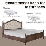 AMERLIFE Solid Wood Bed Frame Queen Size, Transitional Platform Bed with 52.5" Upholstered Tufted Headboard, Rubberwood/Roman Column Accents/Wood Slat Support/No Box Spring Needed