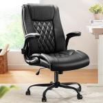Marsail Executive Office Chair with Flip-up Armrests,PU Leather Ergonomic Desk Chair Height-Adjustable Swivel Rolling Computer Desk Chair,Black