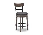Signature Design by Ashley Caitbrook | Farmhouse Swivel 24" Counter Height Barstool – 360° Swivel, Upholstered with Nailhead Trim, Metal & Wood Frame, Gray