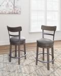 Signature Design by Ashley Caitbrook | Farmhouse Swivel 24" Counter Height Barstool – 360° Swivel, Upholstered with Nailhead Trim, Metal & Wood Frame, Gray