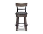Signature Design by Ashley Caitbrook | Farmhouse Swivel 24" Counter Height Barstool – 360° Swivel, Upholstered with Nailhead Trim, Metal & Wood Frame, Gray