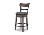 Signature Design by Ashley Caitbrook | Farmhouse Swivel 24" Counter Height Barstool – 360° Swivel, Upholstered with Nailhead Trim, Metal & Wood Frame, Gray
