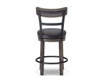 Signature Design by Ashley Caitbrook | Farmhouse Swivel 24" Counter Height Barstool – 360° Swivel, Upholstered with Nailhead Trim, Metal & Wood Frame, Gray