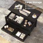 Rolanstar Coffee Table, Lift Top Coffee Table with Drawers and Hidden Compartment, Retro Central Table with Wooden Lift Tabletop, for Living Room, Black