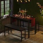 Tatub Dining Table Set for 4, 3-Piece Kitchen Table with 2 Benches, Space-Saving Dining Room Set for Breakfast Nook and Small Spaces, Black