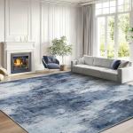 AMADA HOMEFURNISHING 8x10 Area Rugs, Modern Washable Living Room Rug with Non-Slip Backing & Short Pile, Large Rug with Abstract Pattern for Living Room, Bedroom and Dinning Room, Dark Blue