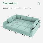 HONBAY Convertible Sleeper Sectional Sofa Bed Modular Sofa with Storage Seat Reversible Sectional Sleeper Sofa Set with Modular Sectional Couch Bed, Aqua Blue