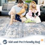 8x10 Area Rugs for Living Room, Washable Modern Abstract Large Area Rug Neutral Soft Non Slip Kids Rug Stain Resistant Indoor Carpet for Bedroom Nursery Dining Room Playroom Home Office(Blue, 8'x10')