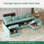HONBAY Convertible Sleeper Sectional Sofa Bed Modular Sofa with Storage Seat Reversible Sectional Sleeper Sofa Set with Modular Sectional Couch Bed, Aqua Blue