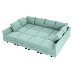 HONBAY Convertible Sleeper Sectional Sofa Bed Modular Sofa with Storage Seat Reversible Sectional Sleeper Sofa Set with Modular Sectional Couch Bed, Aqua Blue