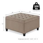 GOAWGO Oversized Square Ottoman Storage Bench for Living Room Bedroom Large Ottoman Coffee Table with Rubber Wood Legs, Linen Fabric Upholstered Foot Stool Foot Rest for Couch Sofa, Light Brown