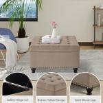 GOAWGO Oversized Square Ottoman Storage Bench for Living Room Bedroom Large Ottoman Coffee Table with Rubber Wood Legs, Linen Fabric Upholstered Foot Stool Foot Rest for Couch Sofa, Light Brown