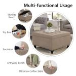GOAWGO Oversized Square Ottoman Storage Bench for Living Room Bedroom Large Ottoman Coffee Table with Rubber Wood Legs, Linen Fabric Upholstered Foot Stool Foot Rest for Couch Sofa, Light Brown