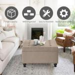 GOAWGO Oversized Square Ottoman Storage Bench for Living Room Bedroom Large Ottoman Coffee Table with Rubber Wood Legs, Linen Fabric Upholstered Foot Stool Foot Rest for Couch Sofa, Light Brown