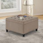 GOAWGO Oversized Square Ottoman Storage Bench for Living Room Bedroom Large Ottoman Coffee Table with Rubber Wood Legs, Linen Fabric Upholstered Foot Stool Foot Rest for Couch Sofa, Light Brown