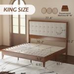 Jocisland Wood King Size Bed Frame,Tall Upholstered Tufted Headboard, Solid Wood Platform, No Box Spring Needed, Walnut