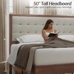 Jocisland Wood King Size Bed Frame,Tall Upholstered Tufted Headboard, Solid Wood Platform, No Box Spring Needed, Walnut