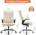 Sweetcrispy Ergonomic Office Chair Heavy Duty Task Desk Chair with Flip-up Arms, PU Leather, Adjustable Swivel Rolling Chair with Wheels, Beige