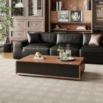 Luxury Solid Wood Coffee Table with Hidden Storage Drawers, Fully Assembled Mid Century Rectangle Center Tables for Living Room, Premium Walnut Black Finish, No Installation Needed