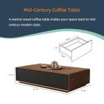 Luxury Solid Wood Coffee Table with Hidden Storage Drawers, Fully Assembled Mid Century Rectangle Center Tables for Living Room, Premium Walnut Black Finish, No Installation Needed
