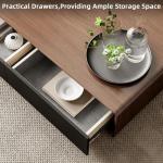 Luxury Solid Wood Coffee Table with Hidden Storage Drawers, Fully Assembled Mid Century Rectangle Center Tables for Living Room, Premium Walnut Black Finish, No Installation Needed