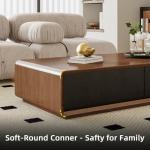 Luxury Solid Wood Coffee Table with Hidden Storage Drawers, Fully Assembled Mid Century Rectangle Center Tables for Living Room, Premium Walnut Black Finish, No Installation Needed