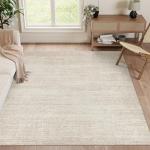 Valenrug Washable Rugs 5x7 - Stain Resistant 5x7 Area Rugs for Living Room, Non Slip Backing Printed Rugs for Bedroom, Folable Machine Washable Area Rug (5'x7', Beige)