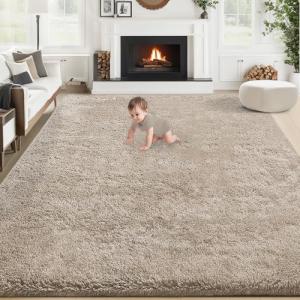 8x10 Area Rug for Living Room: Fluffy Shag Soft Washable Rugs Large Fuzzy Plush Indoor Carpet for Bedroom Nursery Playroom Kids Girls Boys Room (Camel, 8'x10')
